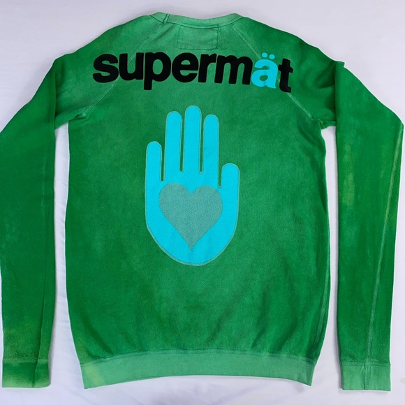freecity Tops - Freecity Supervintage Green Blue Supermat Open Hand Sweatshirt Women's XS New